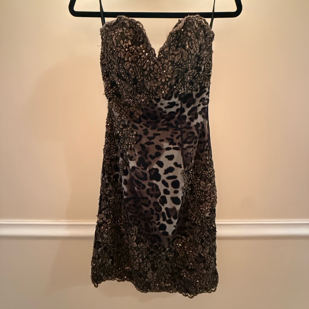 Jovani Brown Leopard Print Mini Dress